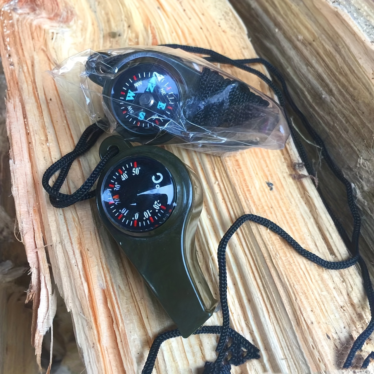 1pc Outdoor Whistle Compass Thermometer 3 In 1 Camping Hiking