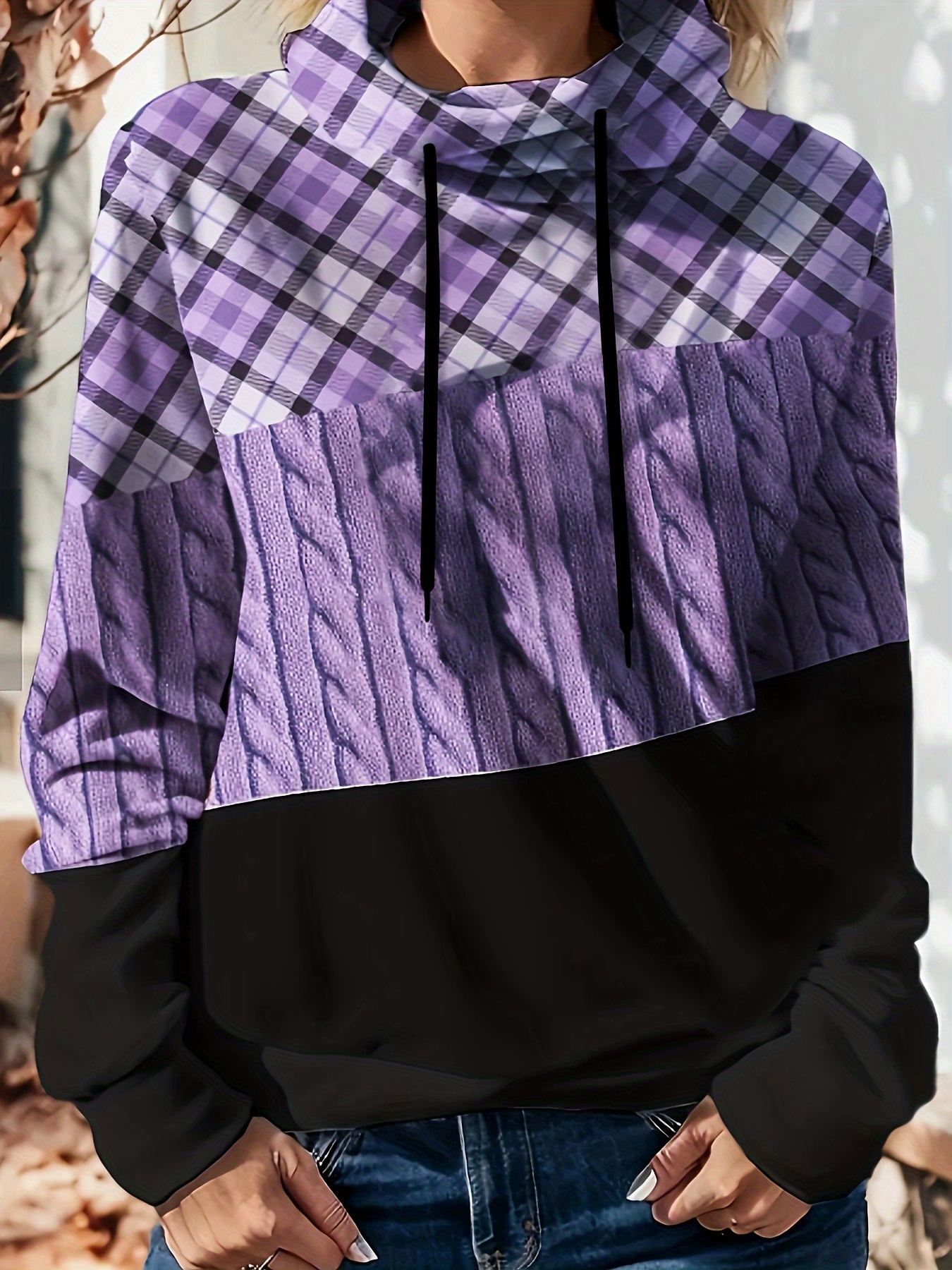 Plus Size Casual Sweatshirt Women's Plus Colorblock Plaid - Temu