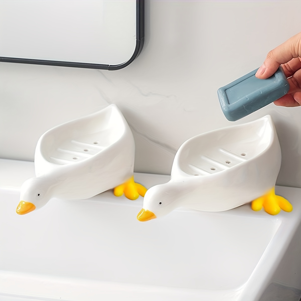 Cute Duck Soap Dish, Drain Soap Tray, Self Draining Soap Holder