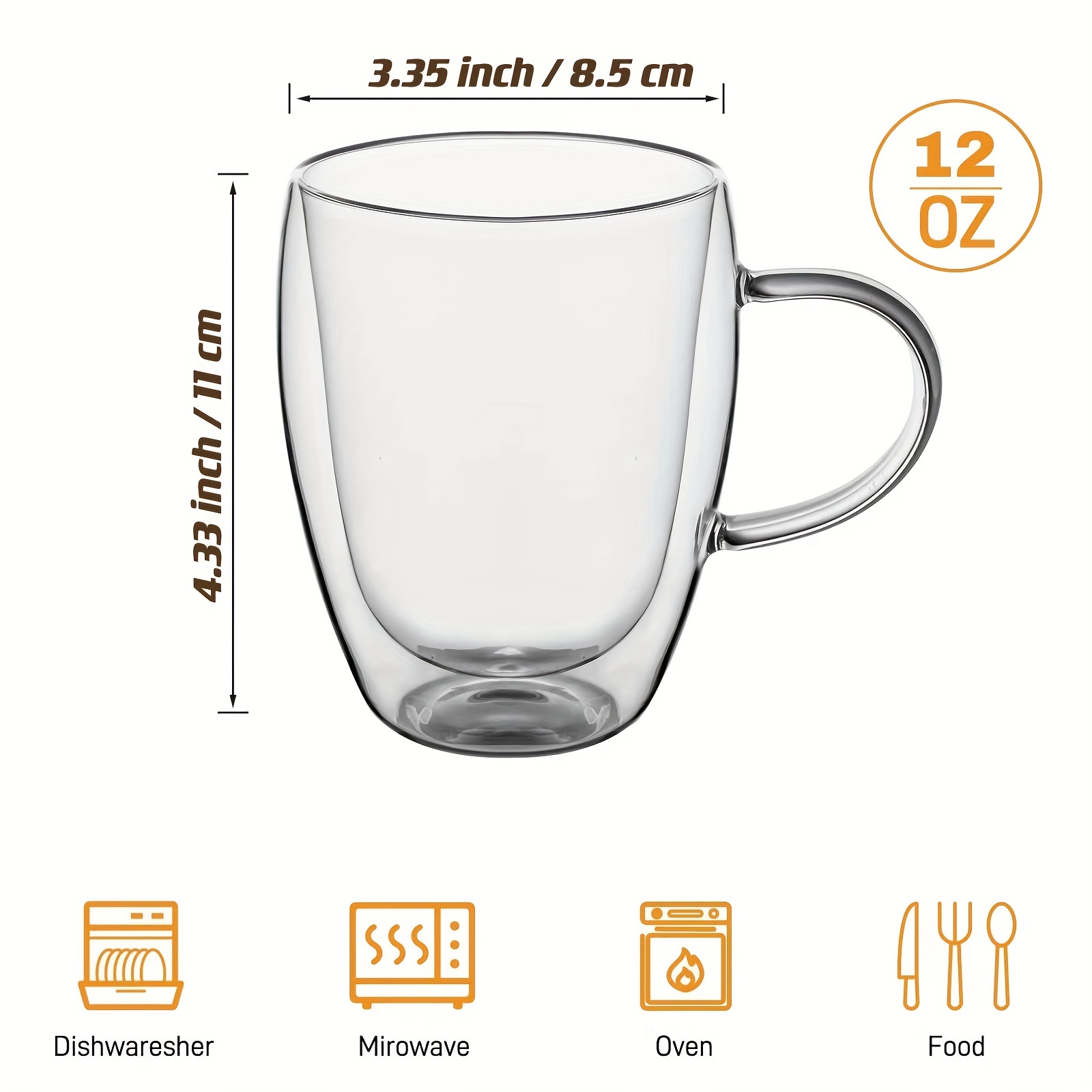 WELLS Double Walled Insulated Glass Coffee Mugs with Handle 2-Pack