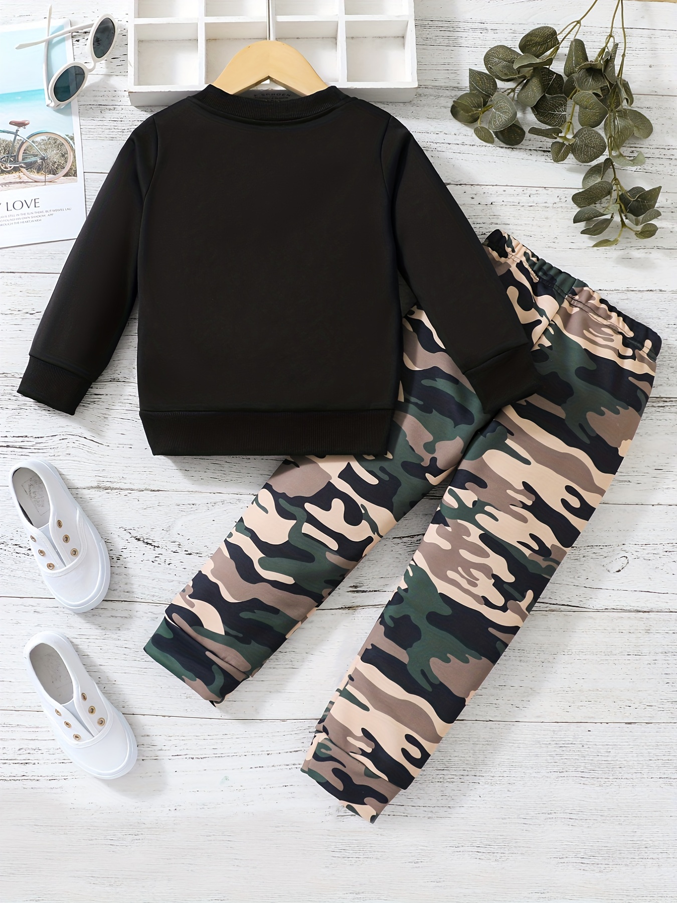 Boy's Trendy Sweatshirt Sweatpants Set Camouflage Boy's - Temu