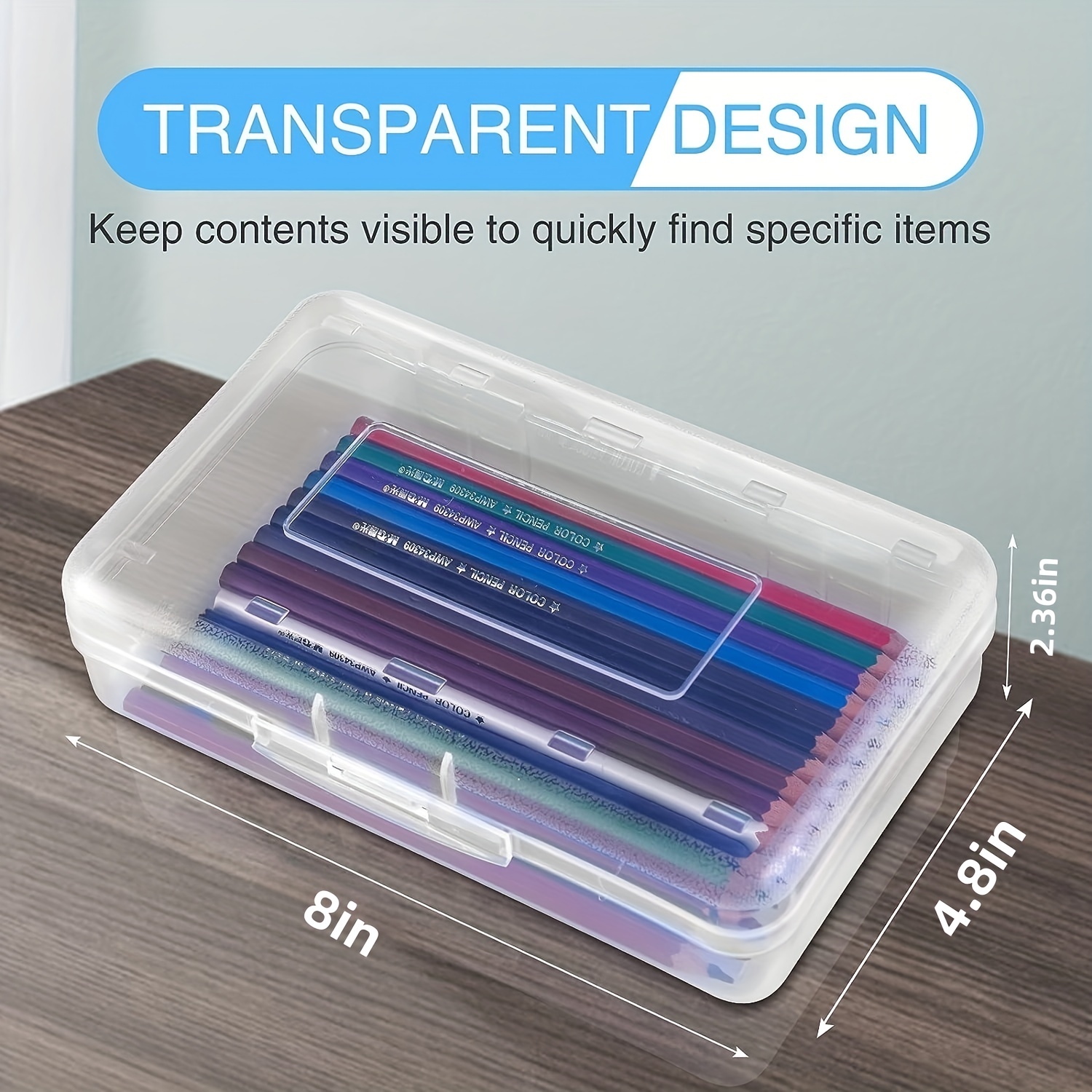 Caja de lápices, estuche transparente de gran capacidad, 1 estuche rígido  para lápices, caja de lápices transparente con tapa hermética, diseño