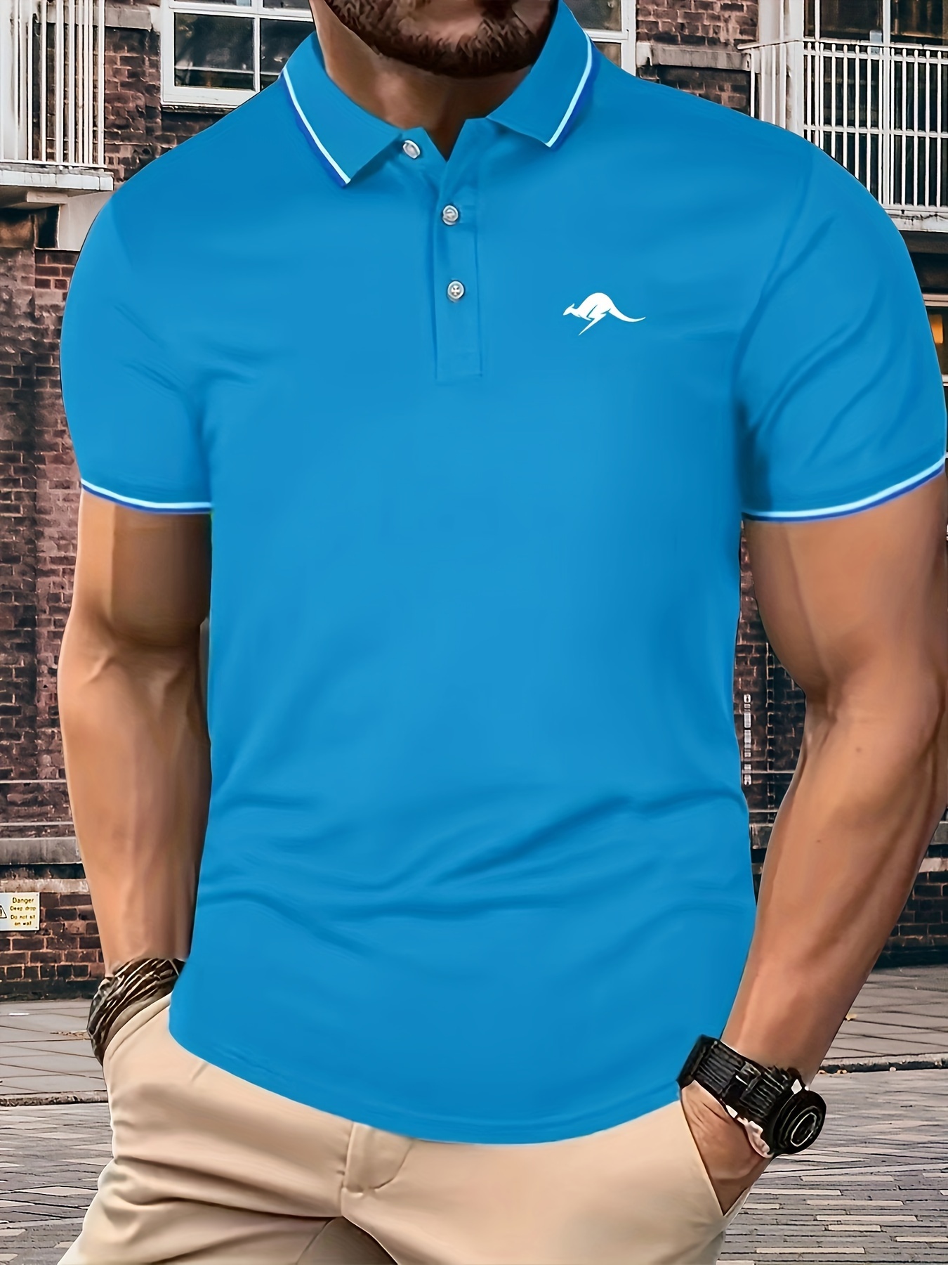 2023 Summer New Lapel Neck Men's Solid Color Short-sleeved T-shirt