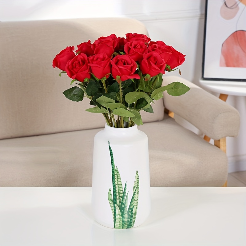 DuHouse 10 rose finte artificiali in seta con fiori di rose finte, bouquet  lungo per arrangiamento, centrotavola per matrimoni, feste, casa, cucina  (blu Tiffany) : : Casa e cucina