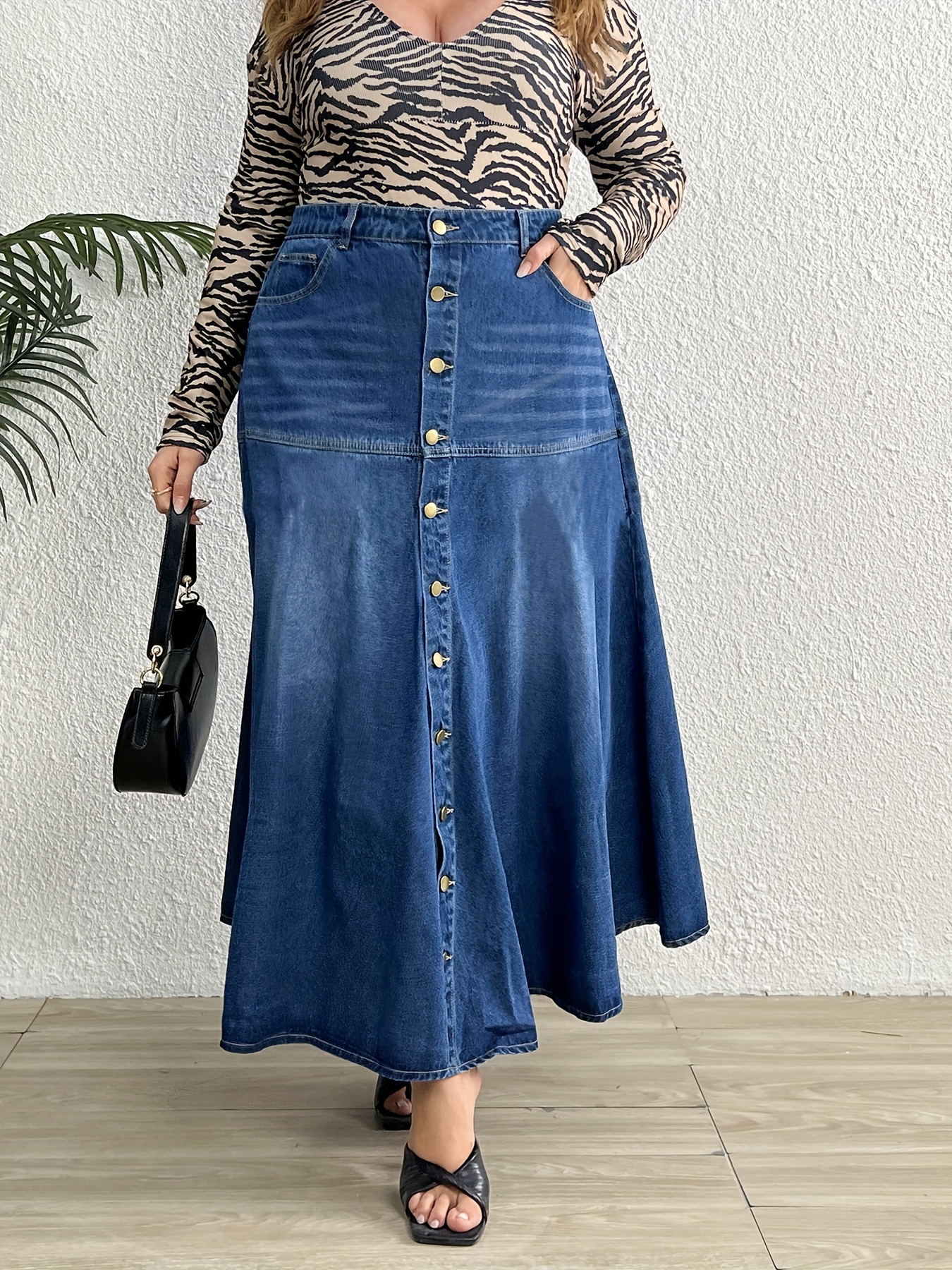 Plus Size Casual Skirt Women's Plus Solid Waist Band A line - Temu