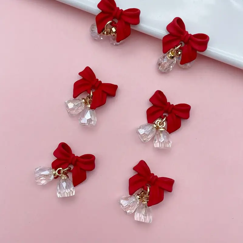 6pcs Christmas New Year Bell Bowknot Charms For Nails, Red Bow Charms For  Jewelry Making, Alloy Charms For Earring Bracelets Necklace Making Accessori