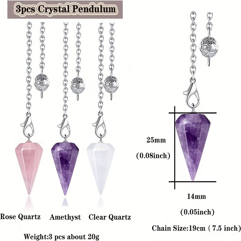 1/3 個クリスタル振り子セット占い、ダウジング天然アメジストローズ ...