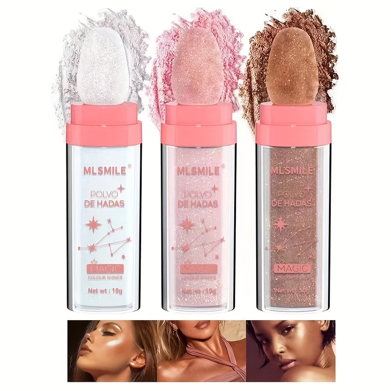 Glitter Highlighter Powder Stick - 3 Colors for Face and Body - High Gloss  and Pearlescent Finish