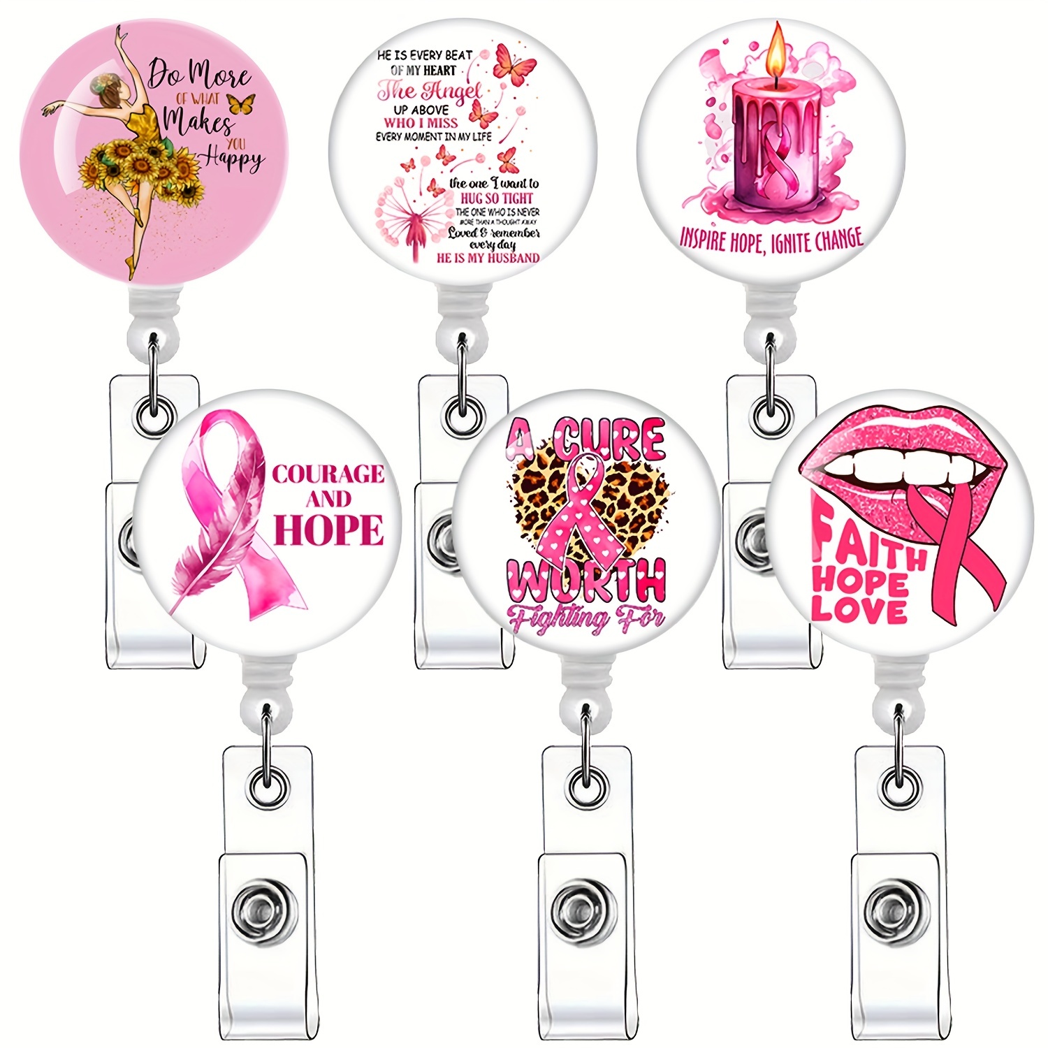 Breast Cancer Awareness Badge Reel, Pink Ribbon Badge Reel, Nurse Badge Reel,  Retractable ID Badge Holder, Hope for a Cure, Work Badge 