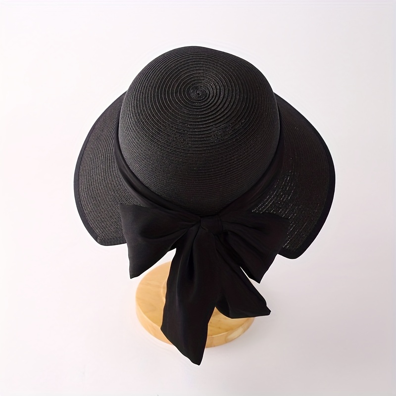 Bowknot Ribbon Sun Hat Wide Brim UV Protection Straw Hats Classic Summer