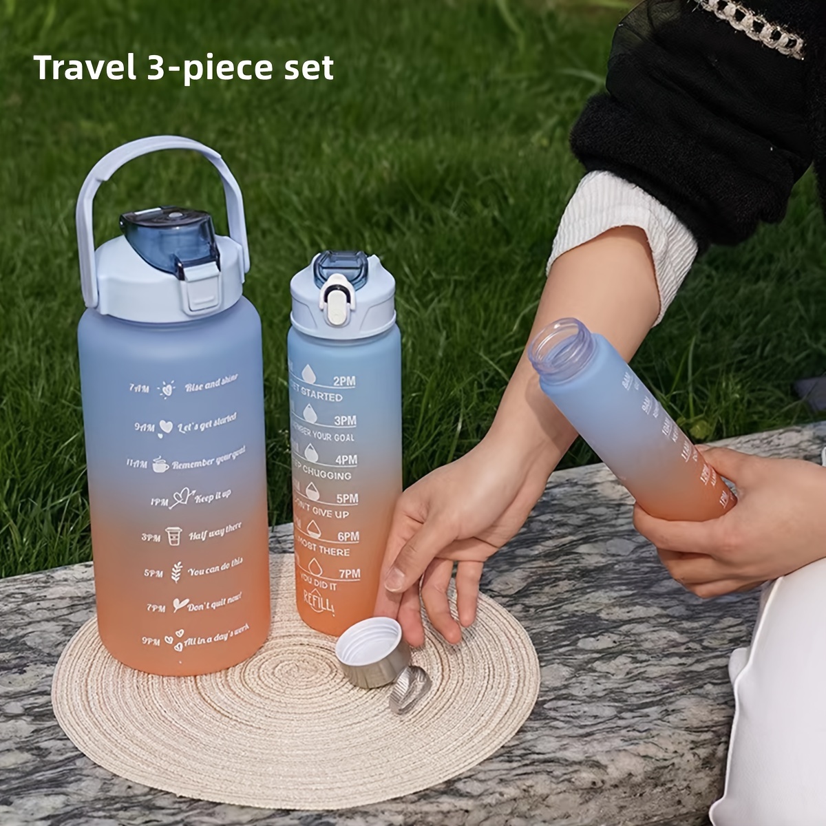 3-piece Set Plastic Water Bottles Outdoor Portable Large Capacity