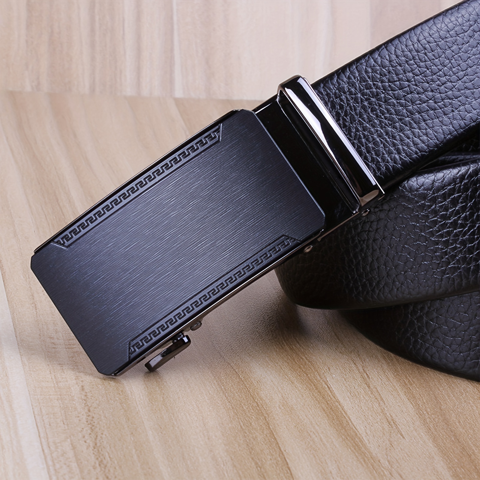 New Leather Belt Automatic Buckle First Layer Cowhide Checkerboard Genuine  Leather Men's Belt Business Casual Leather Belt - Temu