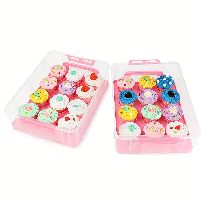 Cupcake Carrier/Holder Portable and Reusable Rectangular Cake Carrier with  Lid and Handle, 2/3 Tier Stackable Layer Insert