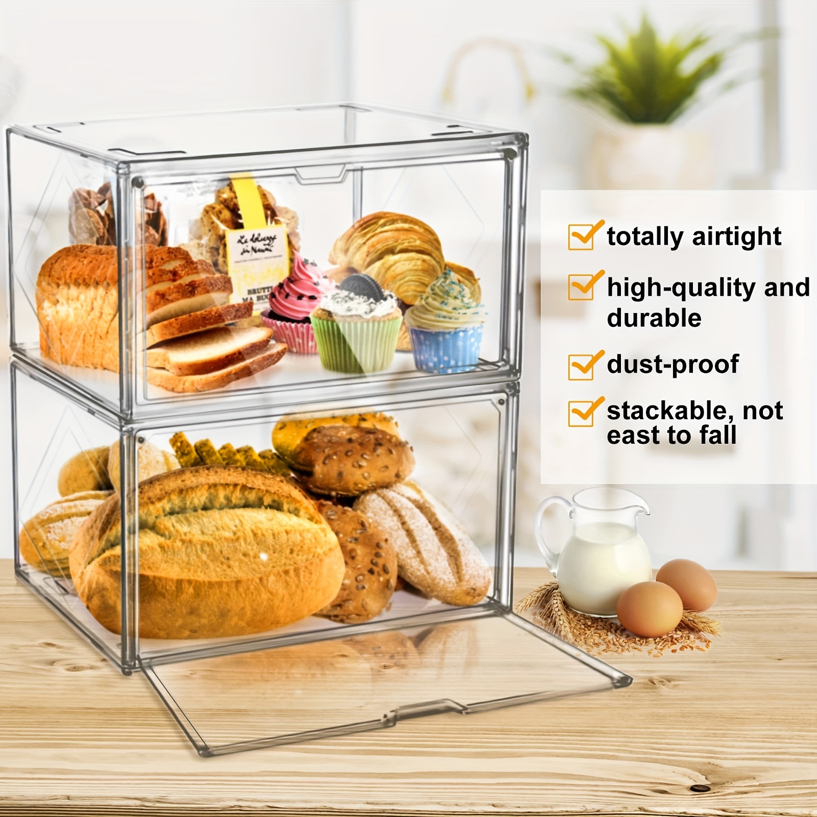 2Pcs Bread Container Airtight Bread Keeper Storage Box Cake