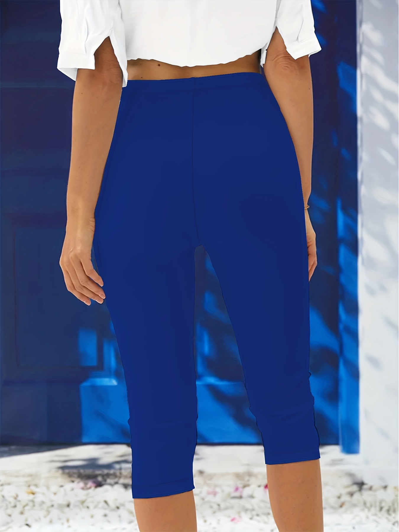 Plus Size Women's High-Waisted Stretchy Athletic Leggings - Summer Yoga Running Casual Pants, Semi-Sheer Solid Color, Machine Washable, Beach Activewear, Comfortable Fit