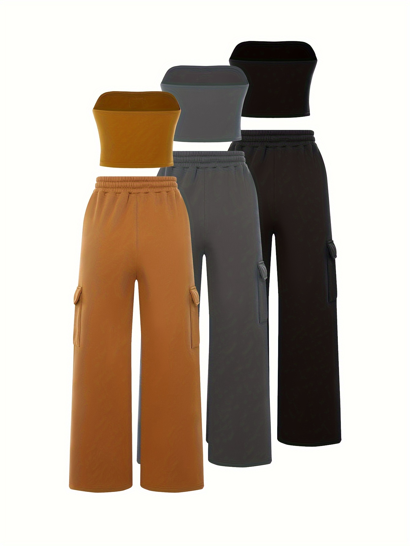 2 Two Piece Set Women Ribbed O Neck Crop Top and Long Pants Set - Karanube