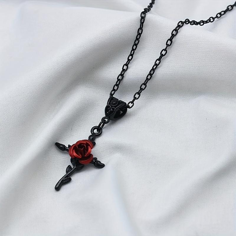 Red and black cross on sale necklace