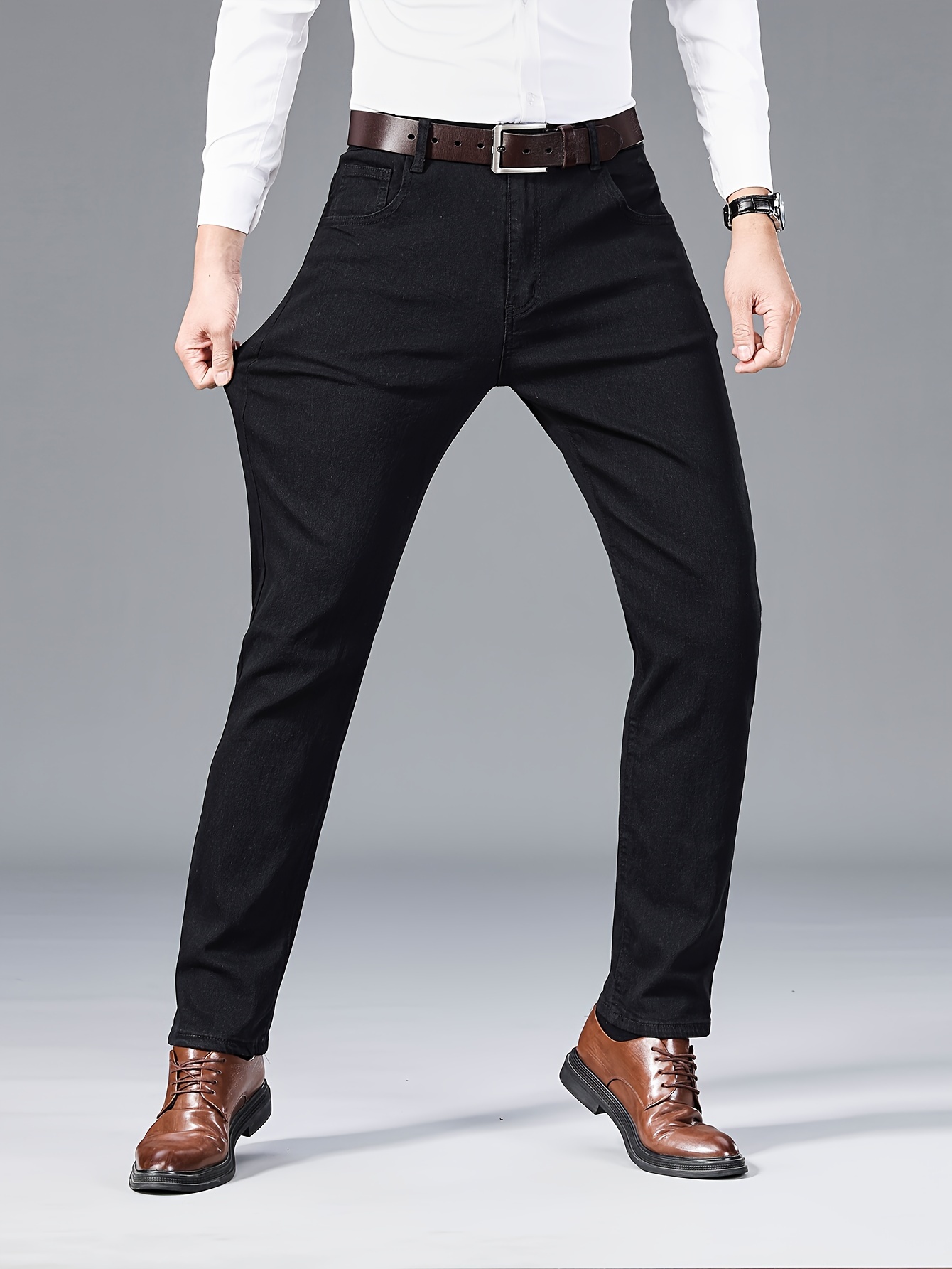 Men's Slim Fit Stretch Jeans Semi formal Comfy Straight Leg - Temu Canada