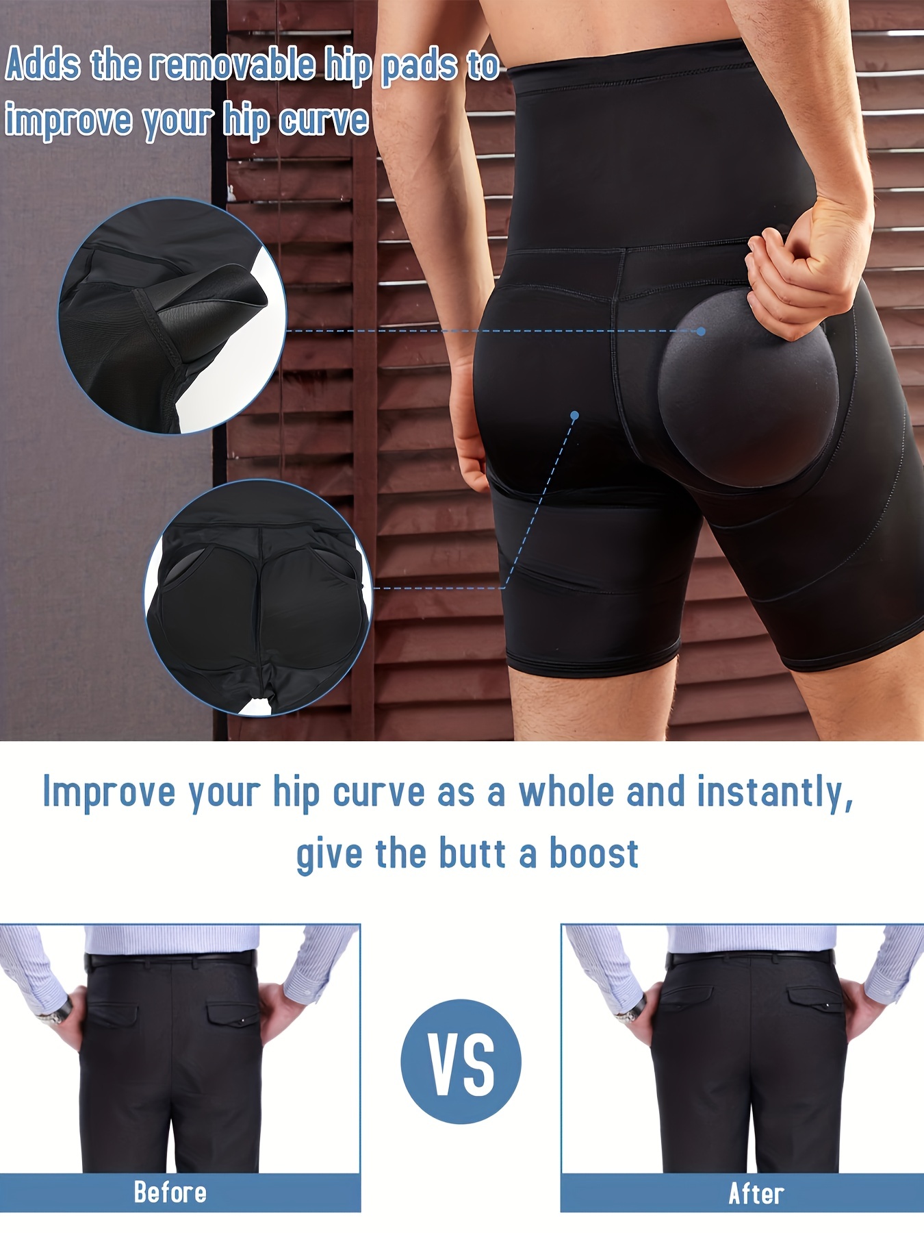 Men Black Brief Padded Butt Booster Enhancer Hip-up Boxer High Waist Skinny  Panties Underwear