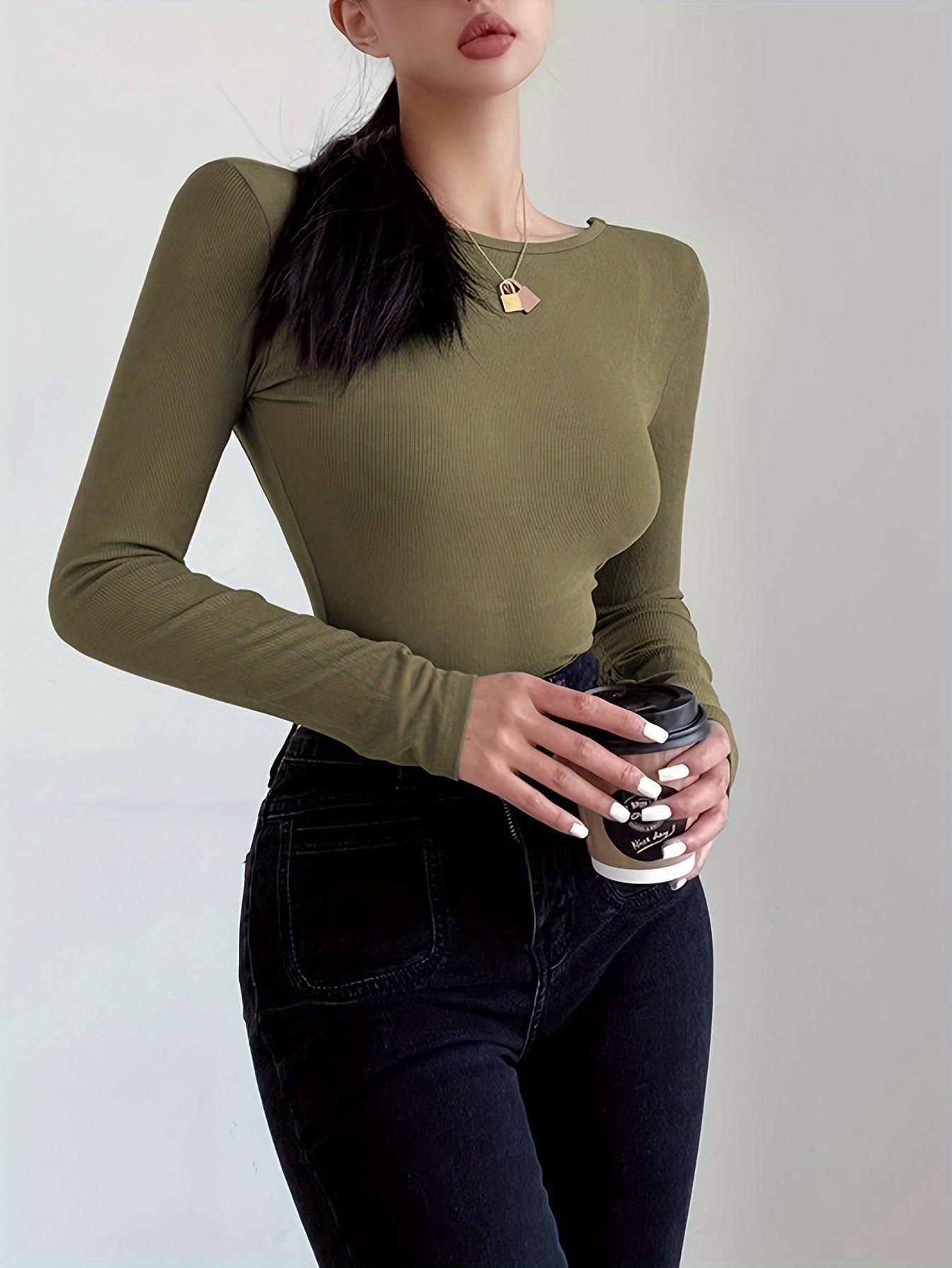  Square Neck Long Sleeve Top Long Sleeve Athletic Tops for Women  Solid Sexy Tops for Women Plus Size Ladies Sweatshirts Casual Work Clothes  for Women Plus Size Halloween Costumes Army Green 