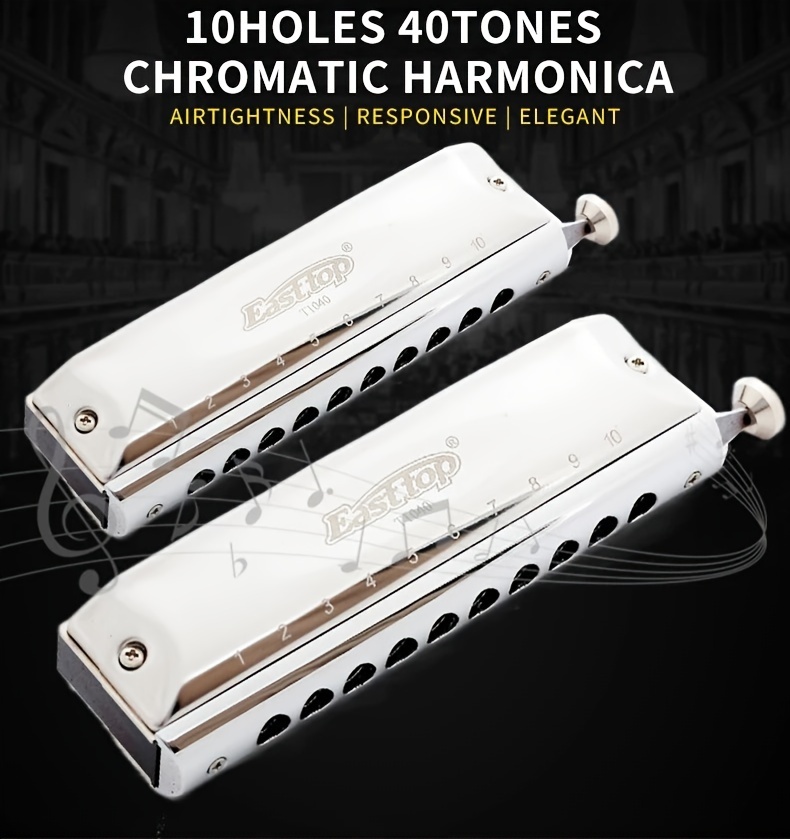 Harmonica Chromatique À 10 Trous 40 Tons Clé Épaisse Et Pure - Temu France