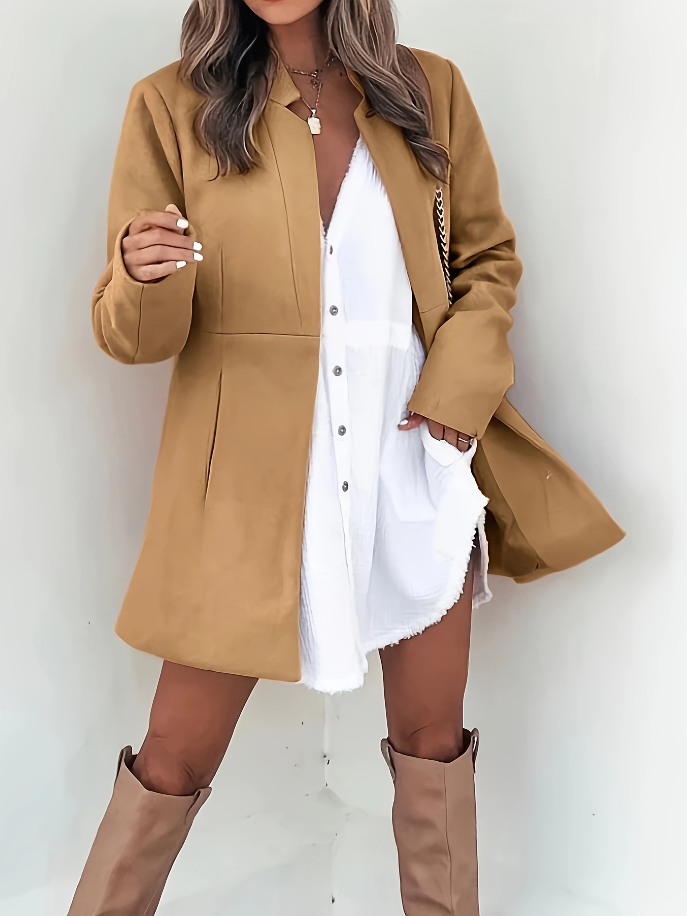 Plus Size Casual Coat Women's Plus Solid Long Sleeve Open - Temu