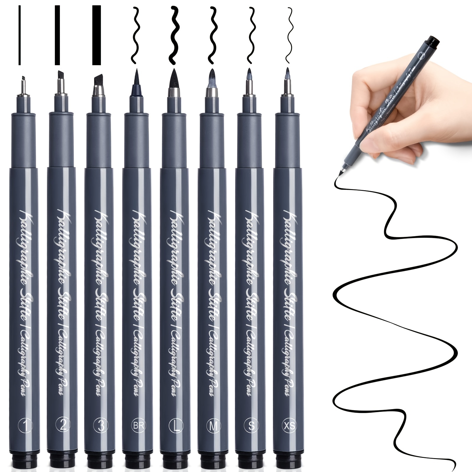 Caligraphy Pens For Caligraphy Beginners Set, 8 Size Calligraphy Pens Black  Brush Pens For Writing, Signature And Drawing