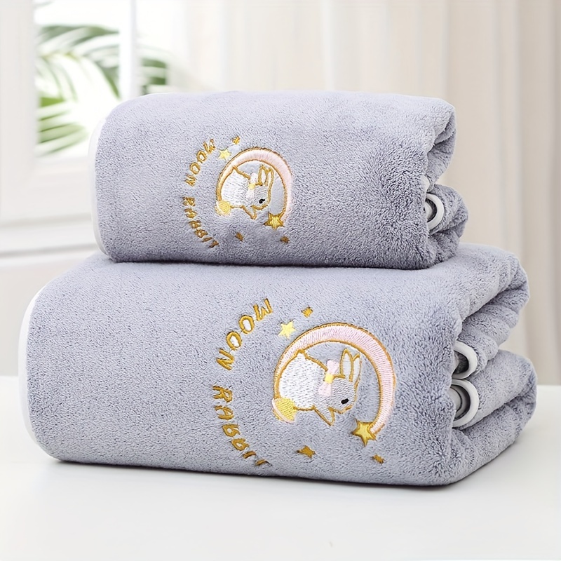 Moon Rabbit Embroidered Super Large Bath Towel Absorbent And - Temu