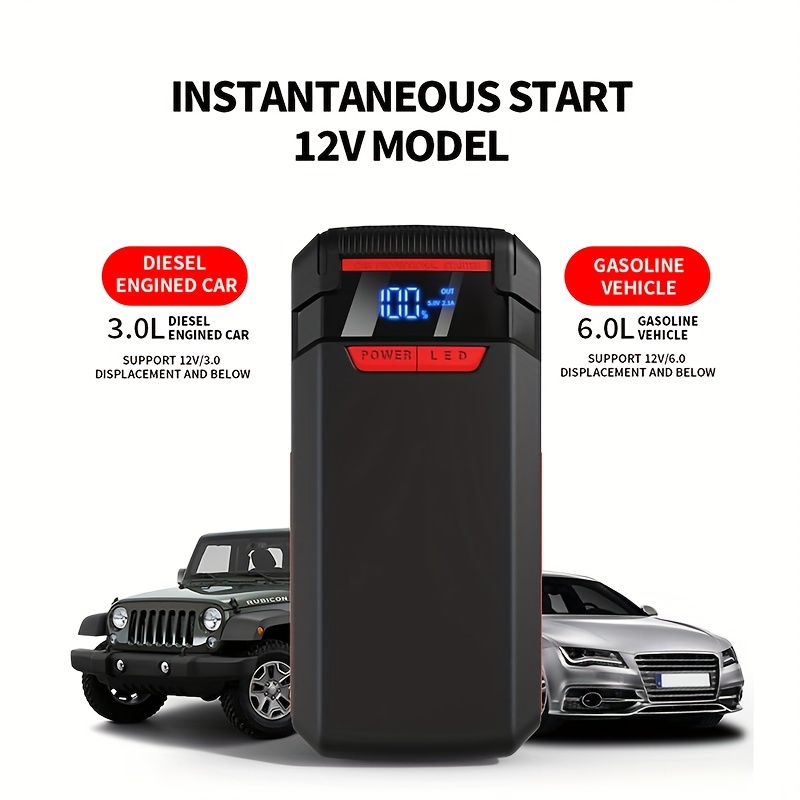 Auto-Starterbox, 1500 A 12000 MAh Batterie-Booster-Pack mit USB, Typ  C-Ausgang, für 12-V-Autos mit Bis zu 7,2 L Benzin oder 5,5 L Dieselmotor