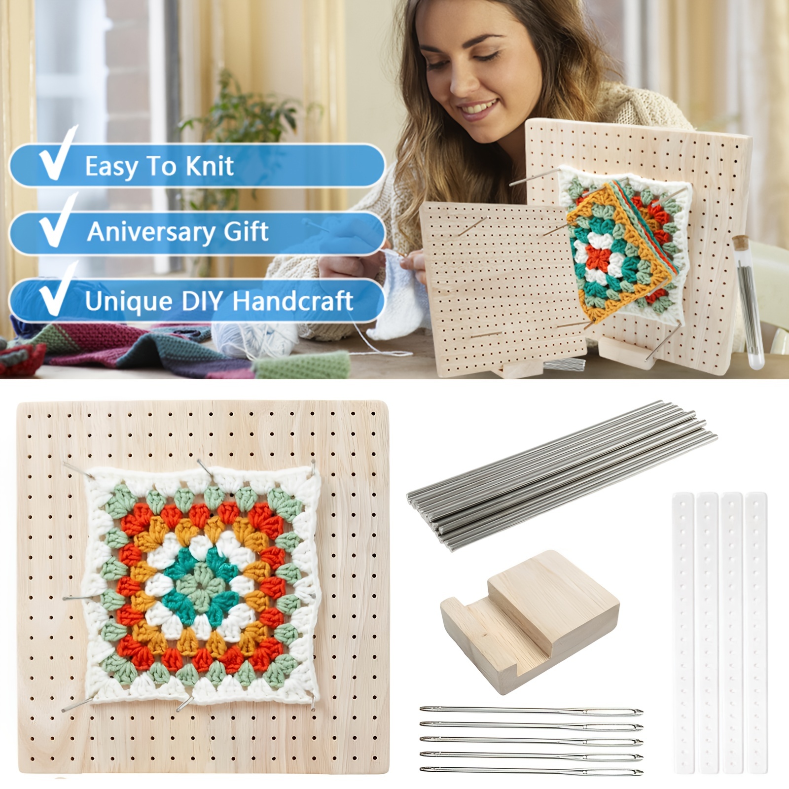 Wooden Crochet Blocking Board Reusable Handcrafted Knitting Blocking Mat  for Knitting Grannys Square NeedleworksLovers Blocking Board for Crocheting