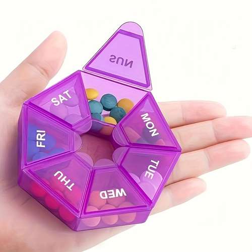 1pc Weekly Rainbow Pill Box, 7-Grid Thickened Pill Storage Box, Portable Round Tablet Storage Box, Multi-Color