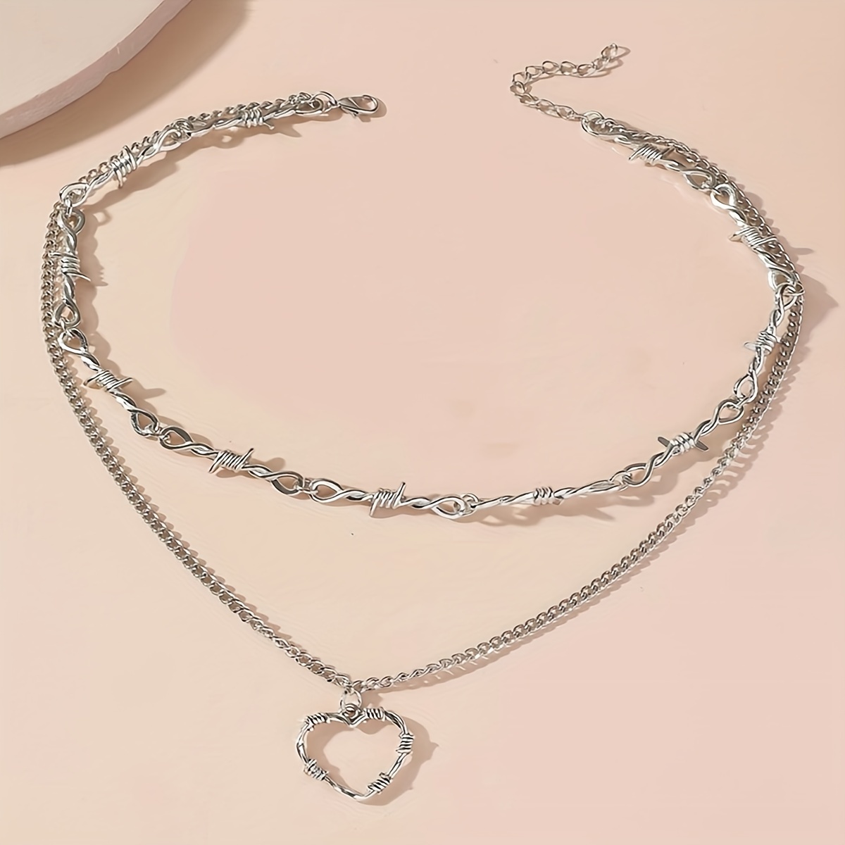 Image of 1pc Vintage Double-layered Thorn Heart Pendant Necklace For Women - Punk Style Alloy Chain, Edgy Everyday & Party Jewelry, Casual Wear Necklace | Vintage Punk Style | Design Chains, Necklace