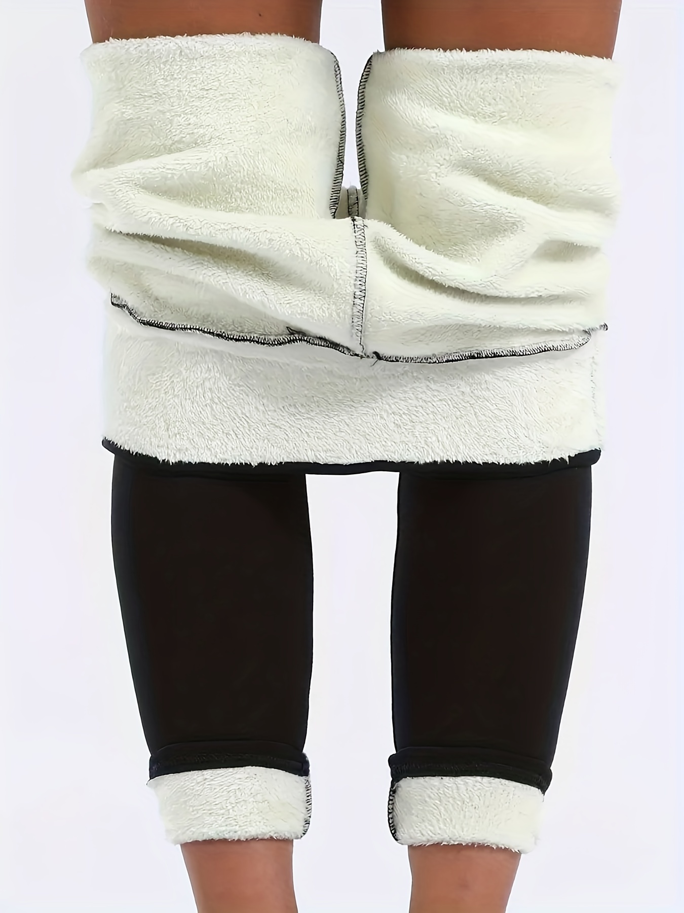Solid Fuzzy Skinny Leggings Casual High Waist Thermal - Temu