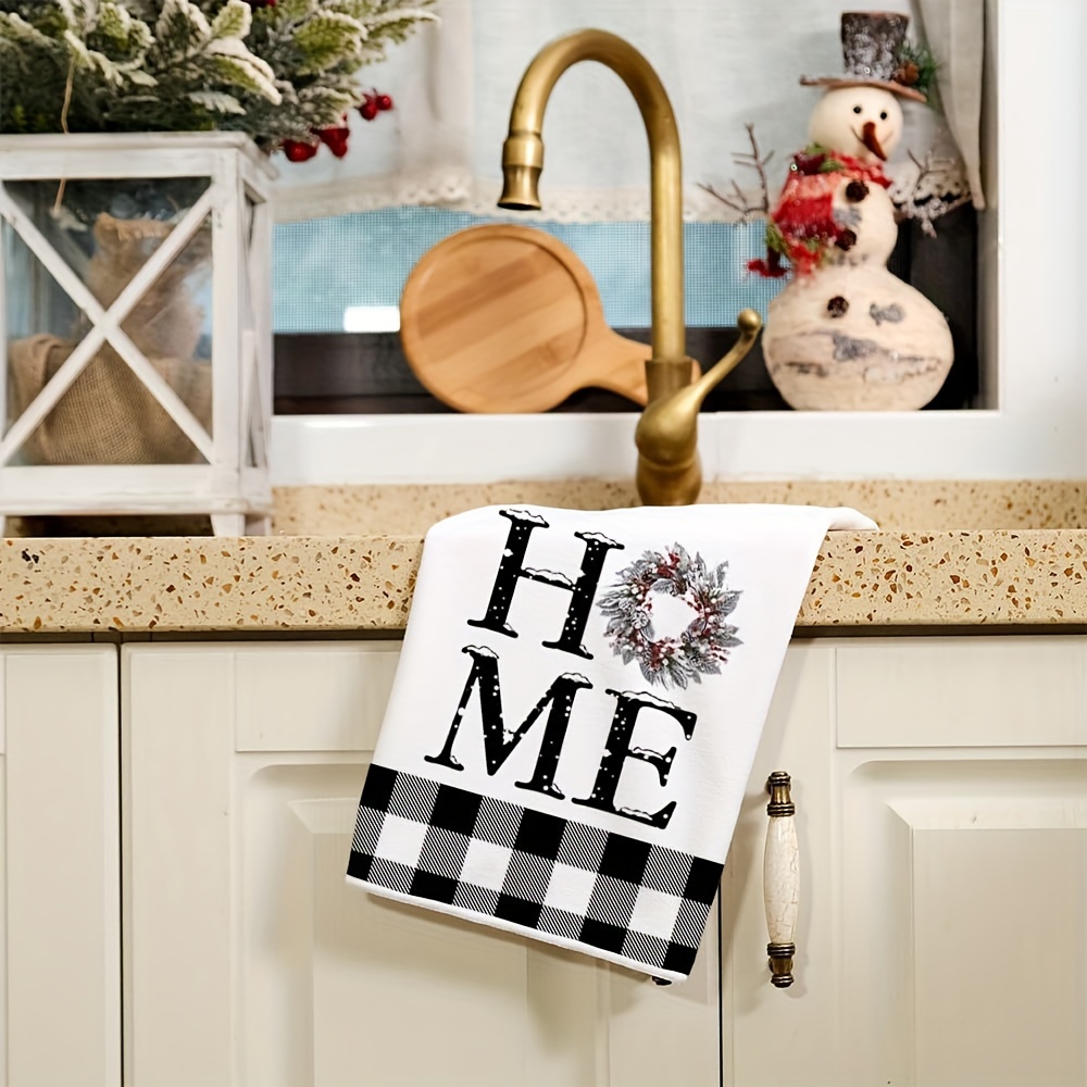 Buffalo Plaid Santa Claus HO HO HO Christmas Kitchen Towels Dish