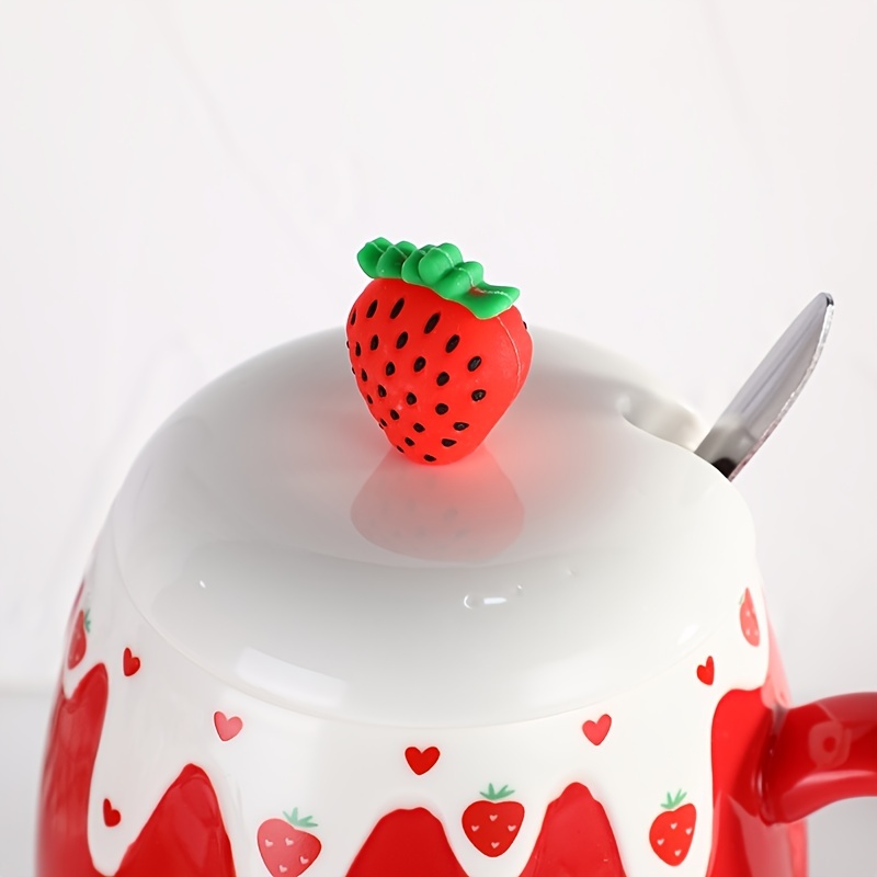 Cute Embossed Strawberry Ceramic Cup With Lid Spoon Water - Temu