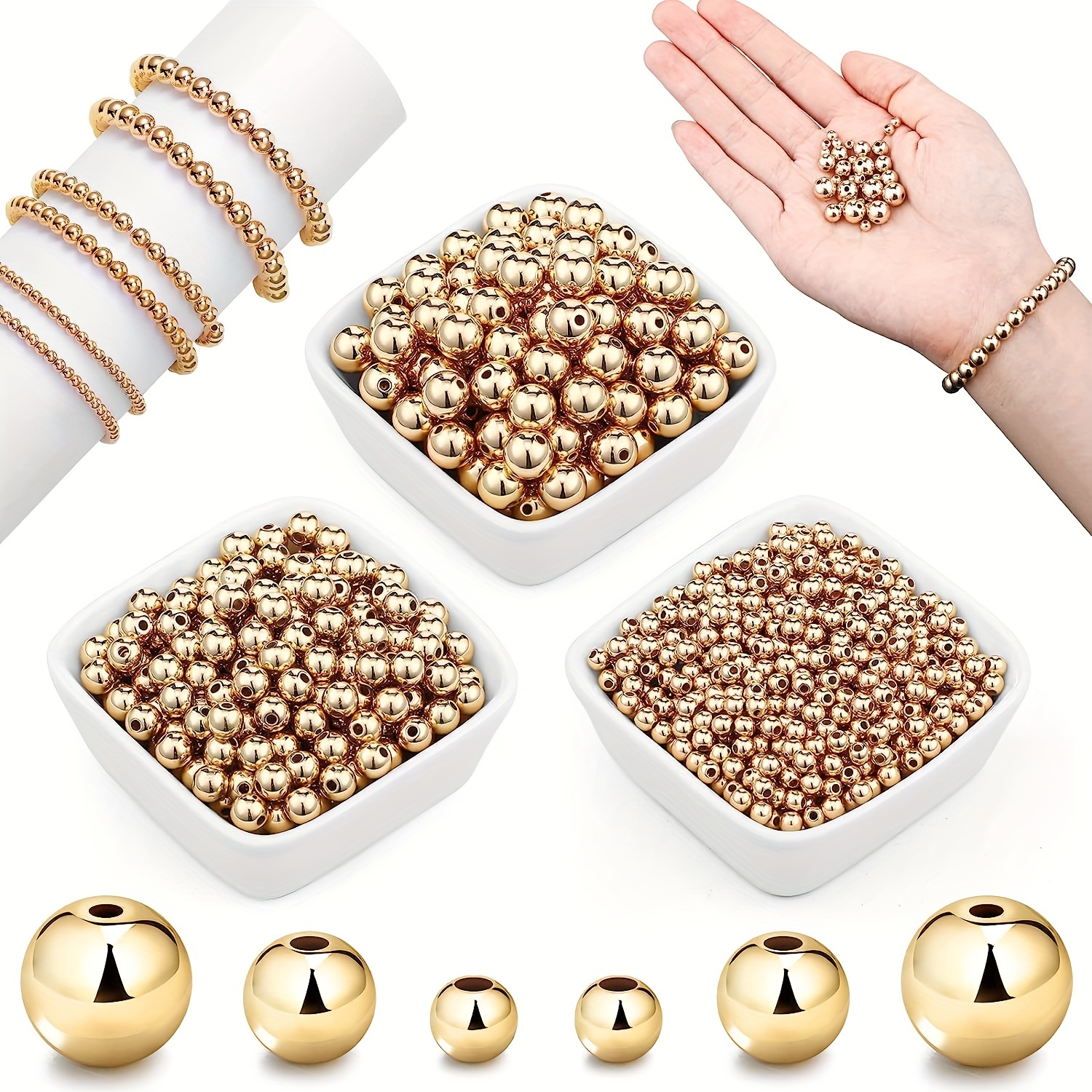 

1000pcs Golden Alloy Smooth Round Spacer Beads Brass Tarnish Resistant Seamless Loose Connector Beads Fashion For Diy Bracelet Necklace Handicrafts Small Business Jewelry Making Supplies