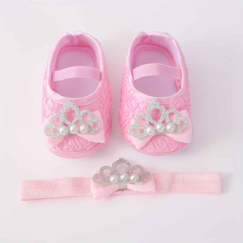 Pearl Ribbon Baby Shoes Set, 2