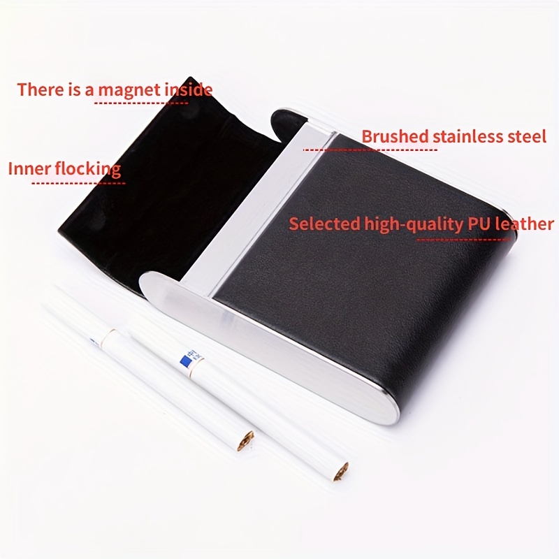 Leather & Metal Pocket Cigarette Box Holds 20 Cigarettes