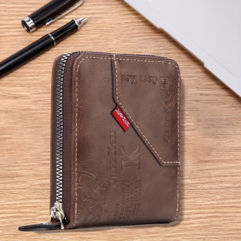 Men's Short Korean Version Retro Horizontal Small Wallet Driver's License  Bag With Leather Card Bag Zipper Coin Purse Gift For Father - Temu