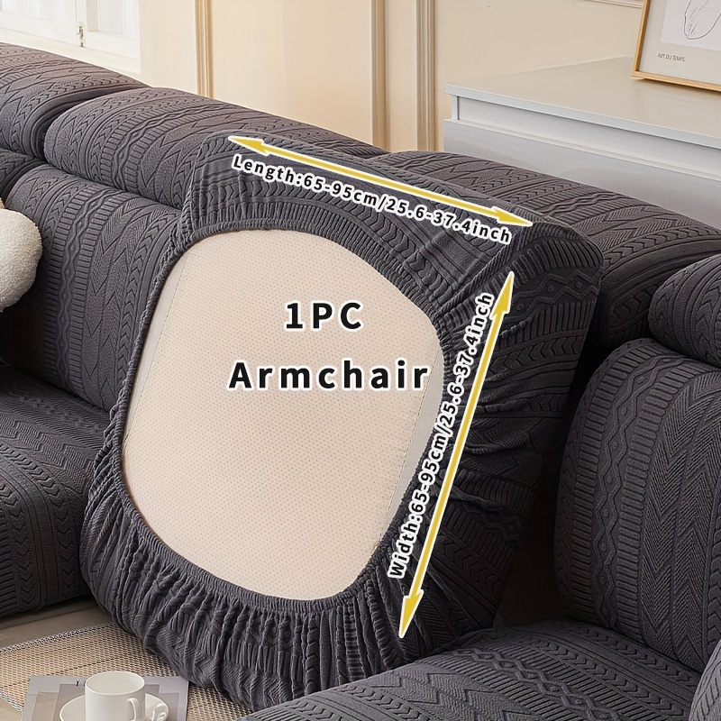 1pc Bohemian Style Sofa Cover, Solid Dark Gray Striped Elastic Sofa Protector