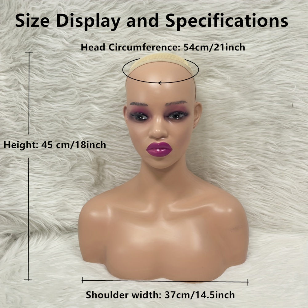 Nunify Realistic Female Mannequin Head with Shoulders for Display - Manikin  Head with Shoulder for Wig/Jewelry/Makeup/Hat/Sunglass Display (Dark