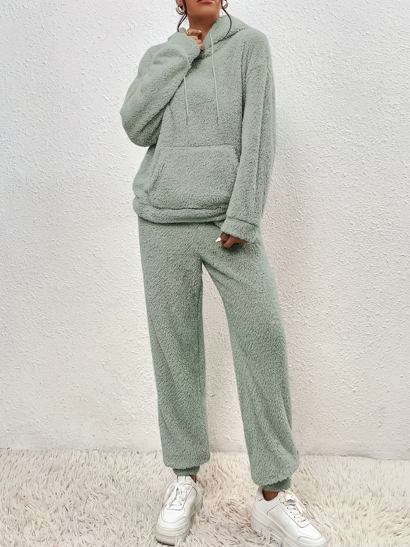 2-Piece Hoodies Set Solid Color Pullover Sweatshirt Sweatpants