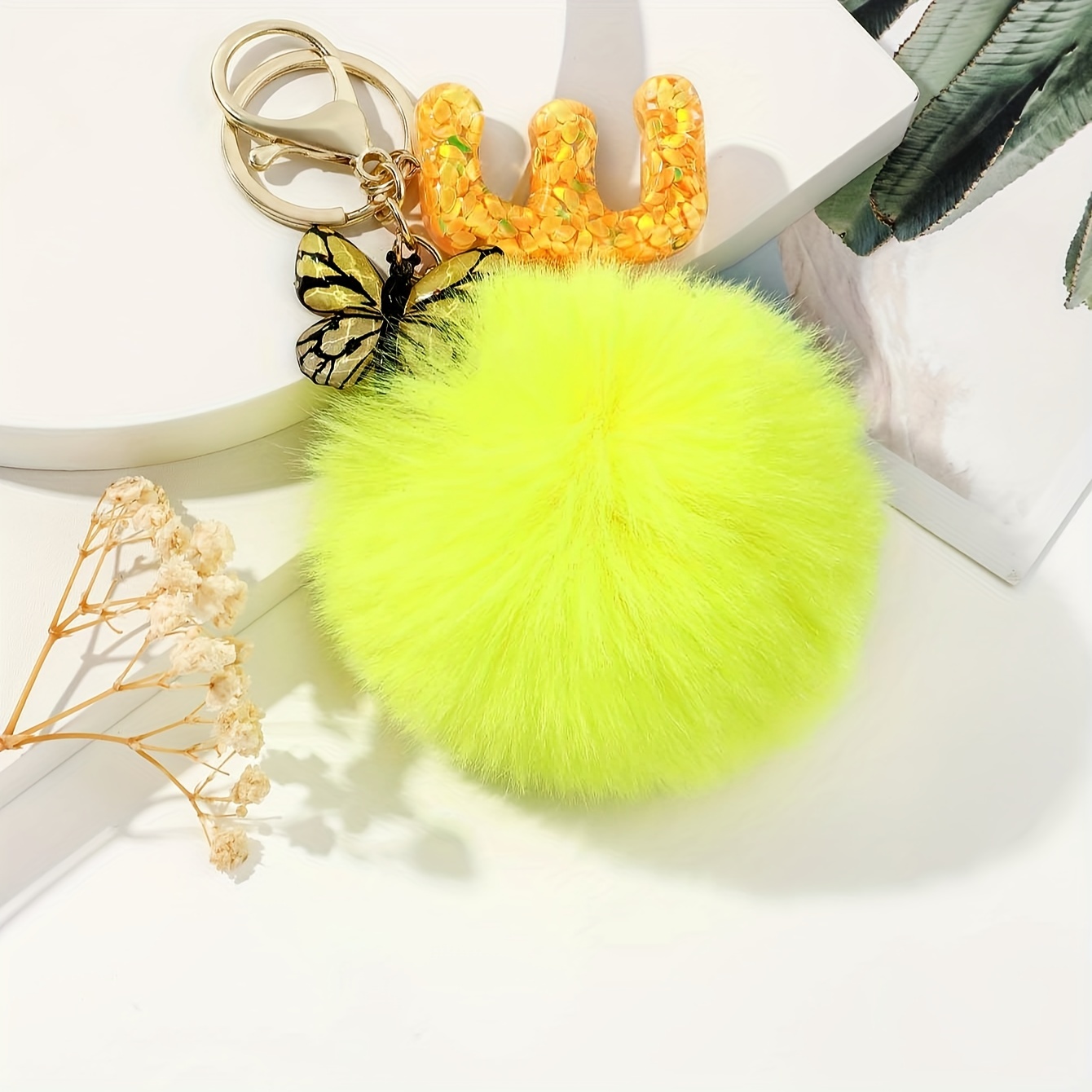 Alphabet Initial Letter K Pom Pom Keychain Cute Plush Key Chain