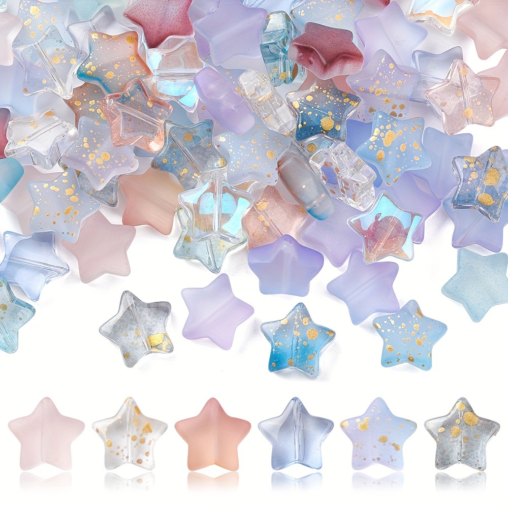 

About 100 Pcs Transparent Smooth And Frosted Star Glass Beads, Mixed Color