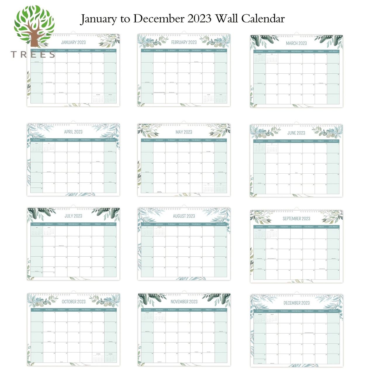 1Pc Trees 2023 Calendar Book Jan Dec Yearly Wall Calendar 11 8 15 Inches  Large Calendar Notebook With Julian Dates Perfect For Planning Organizing  Day Plan 14 Sheets - Office Products - Temu