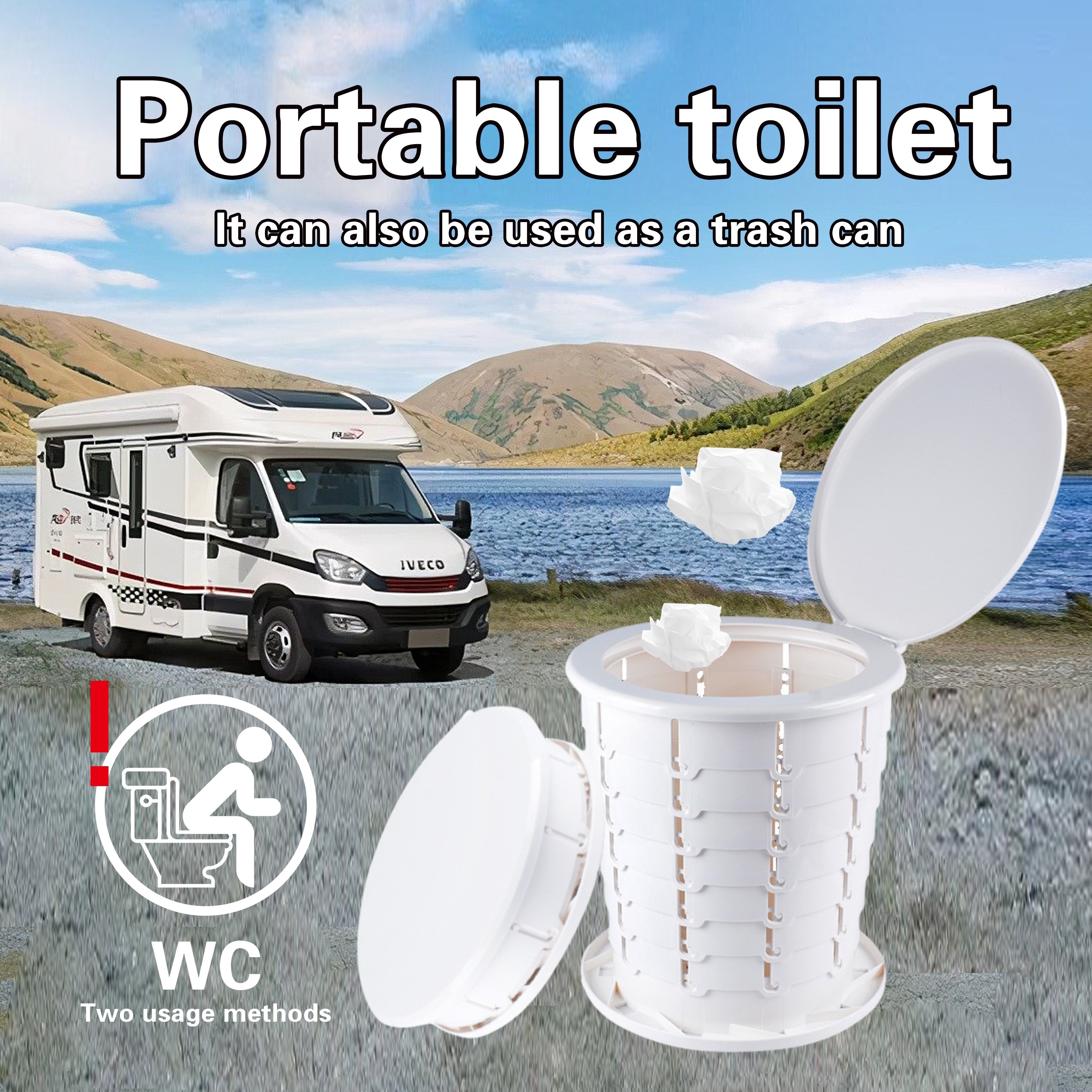 WC portátil, inodoro plegable para acampar en coche, orinal