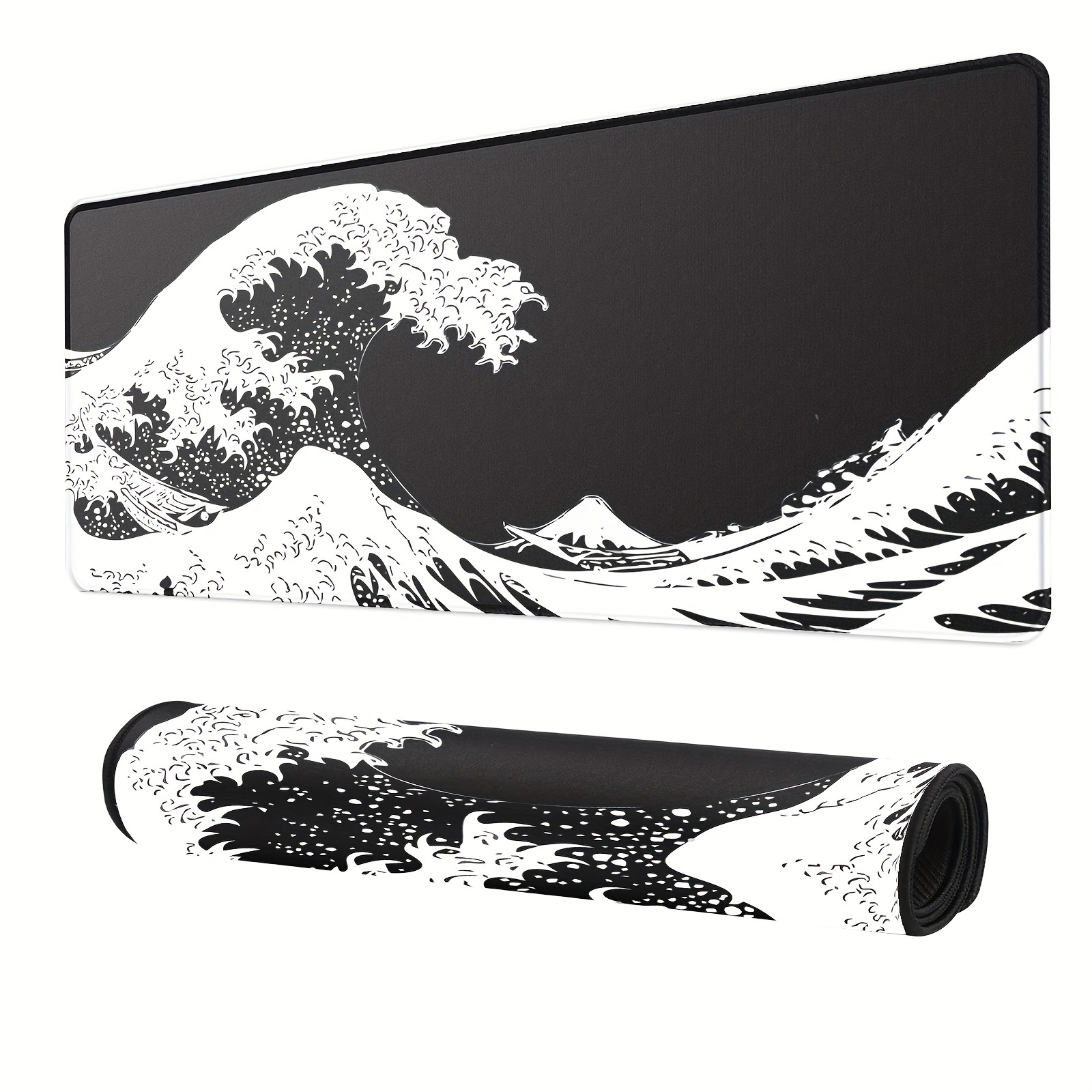 Black and White Desk Mat Wave Mousepad Hokusai Great Wave 
