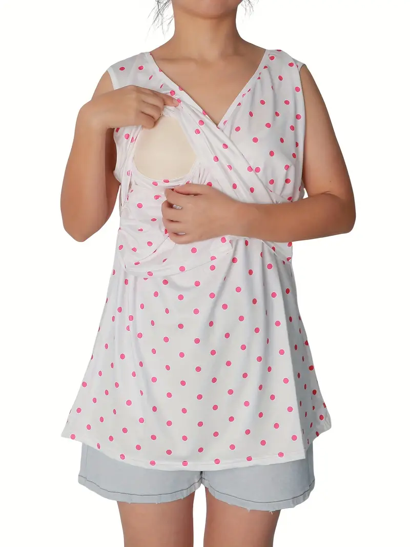 Women's Elegant Cross V neck Polka Dot Nursing Vest Comfy - Temu