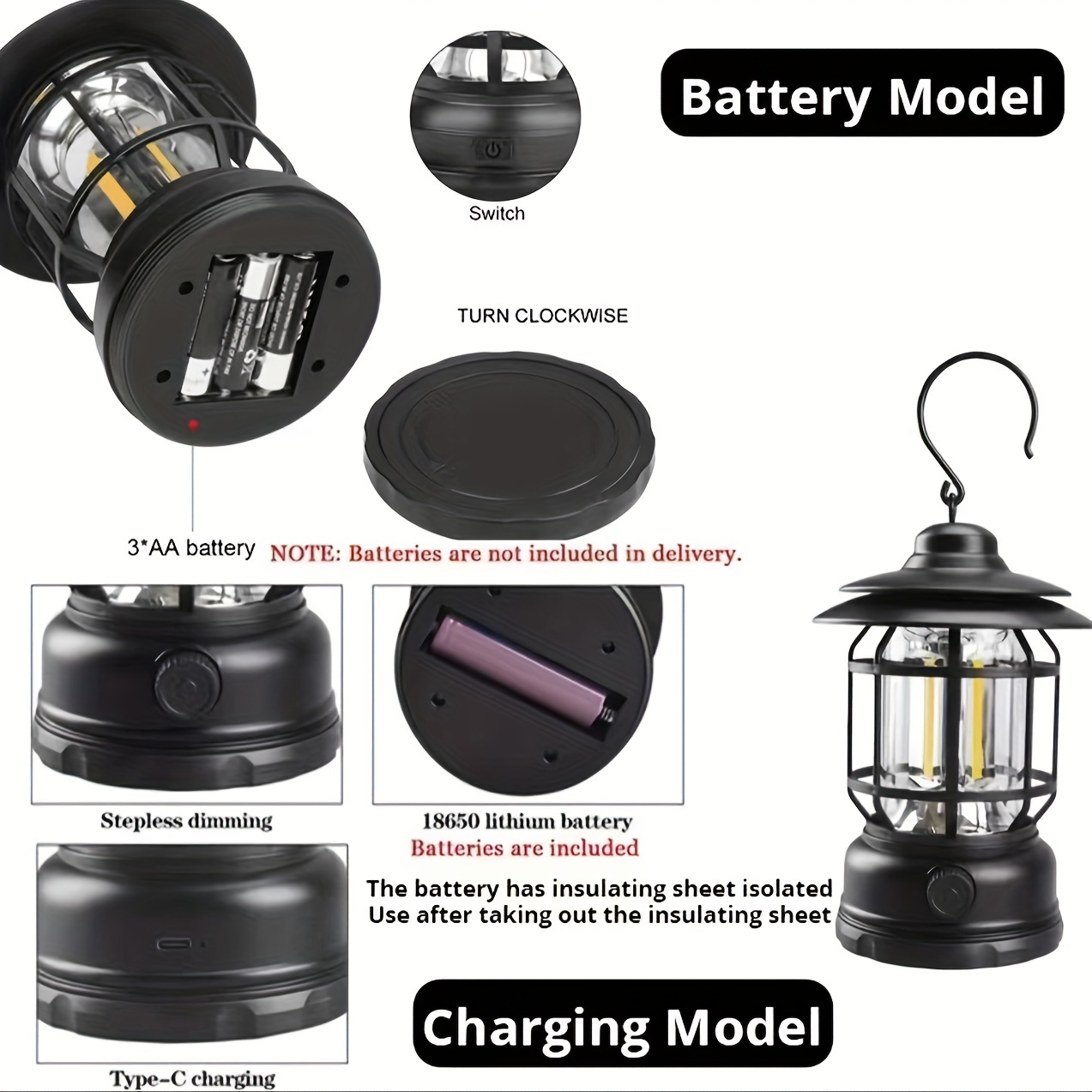 Retro Camping Atmosphere Lantern, Battery/charging/solar Light - Temu