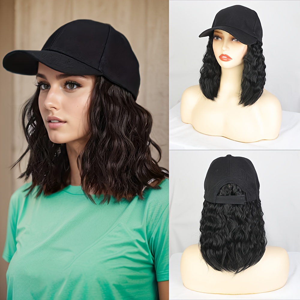 帽子ウィッグ野球帽ヘアエクステンション付き調節可能な帽子ショート合成ウェーブのかかった髪女性のための日常使用